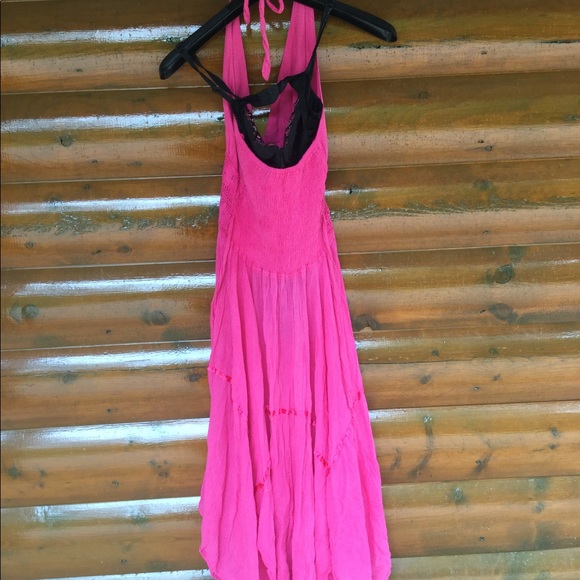💃🏻PINK HANDKERCHIEF DRESS FUSCHIA GAUZE Sz S - Picture 3 of 16